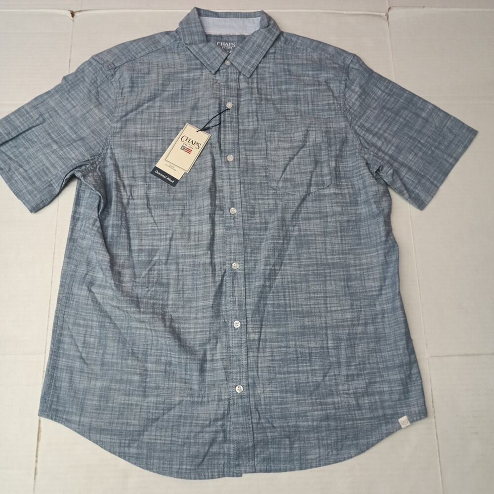 Chaps Seacoast Wash Chambray Woven Shirt Men's L‎ Large Blue Shadow